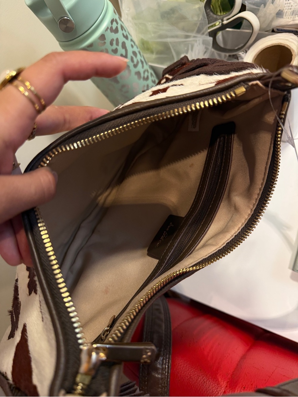 Sam Edelman Leather Brown and White Cowhide Shoulder Bag - Picture 6 of 11